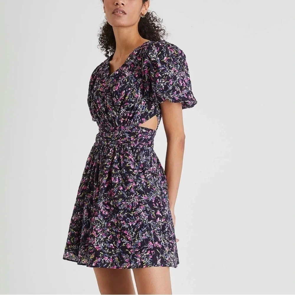 NWT French Connection Flores Cotton V-Neck Cutout Floral Mini Dress - Picture 1 of 9
